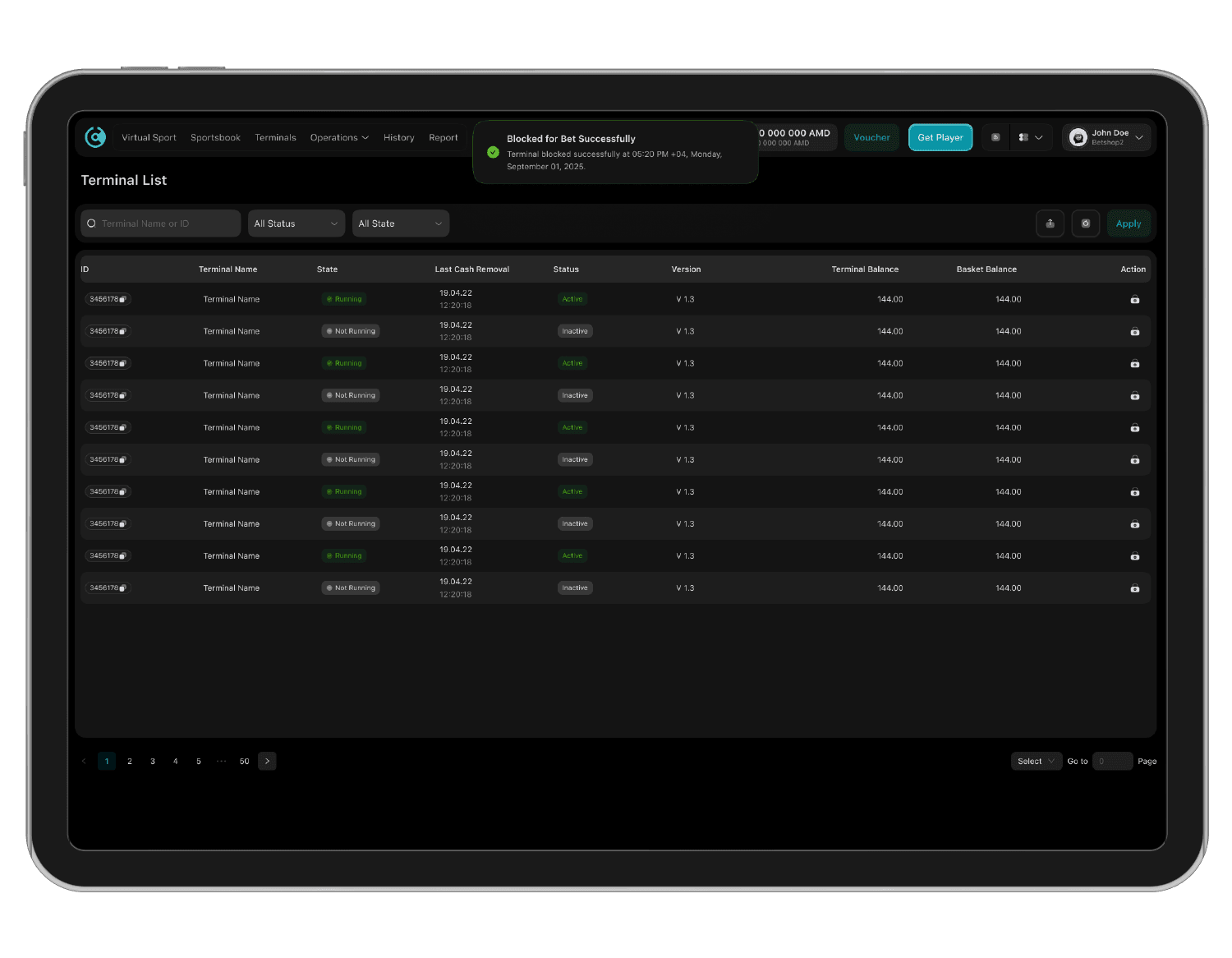 betting limits interface