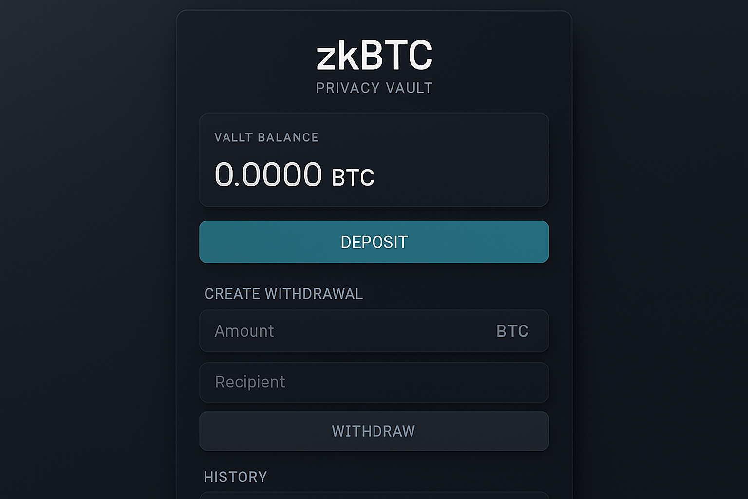 zkBTC Privacy Vault interface