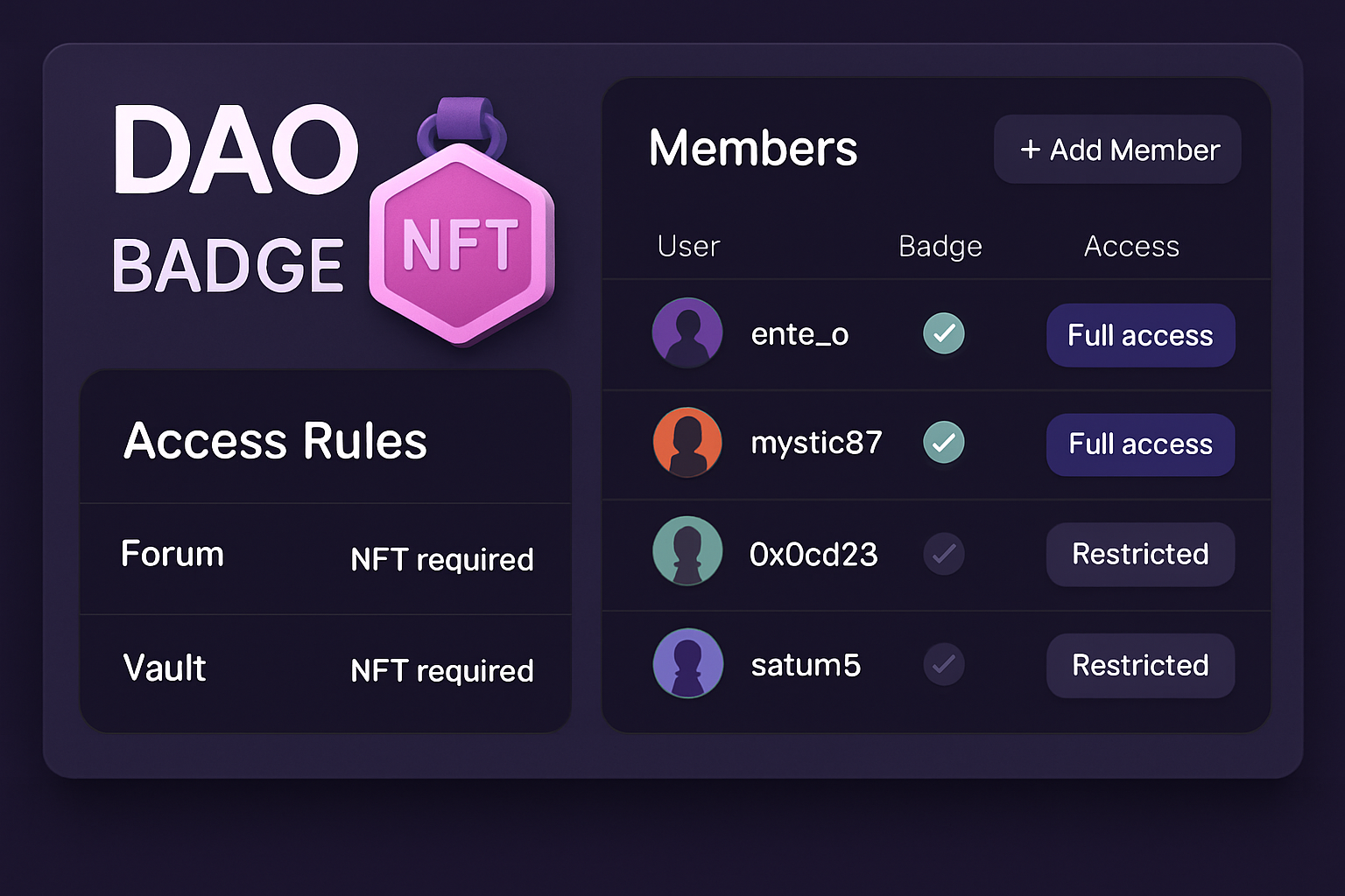 DAO NFT badge access control dashboard