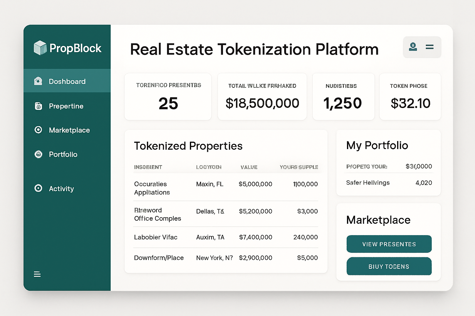 PropBlock real estate tokenization platform interface