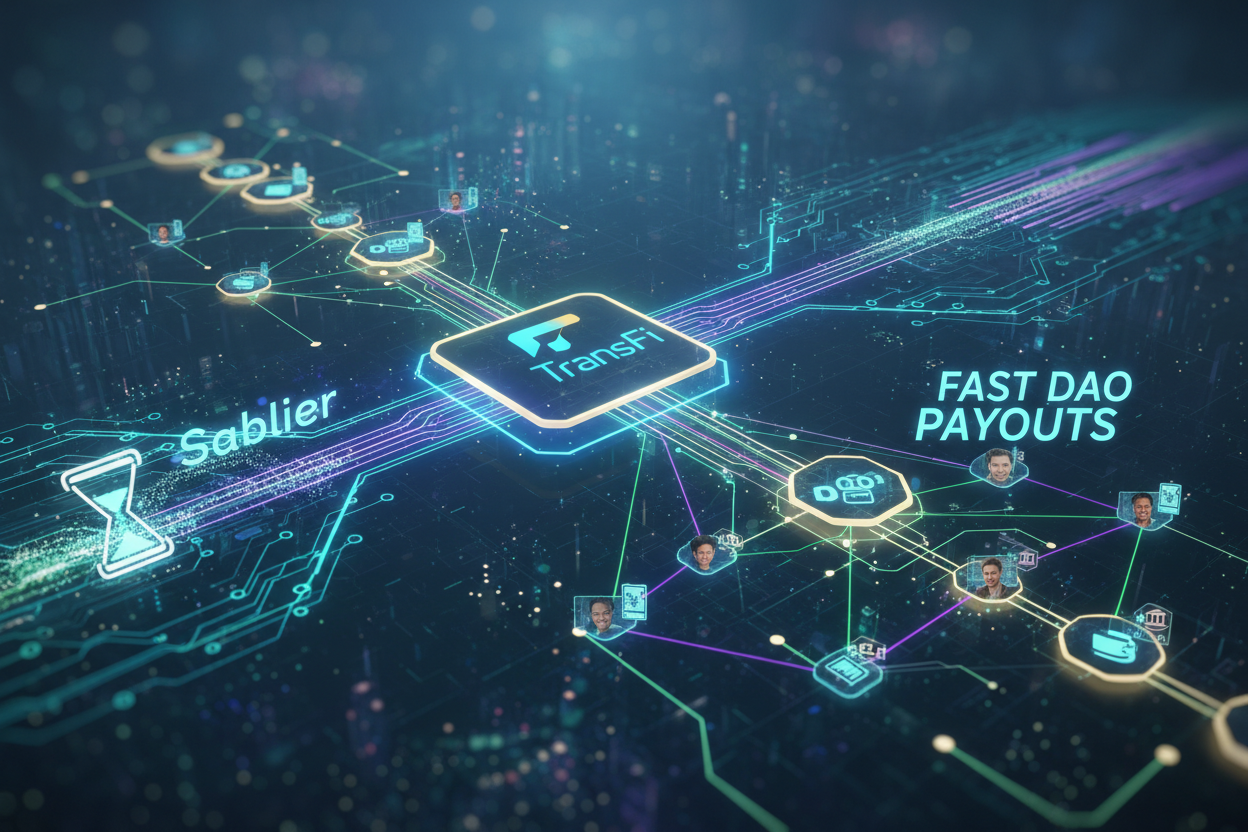 blockchain rails TransFi Sablier fast DAO payouts