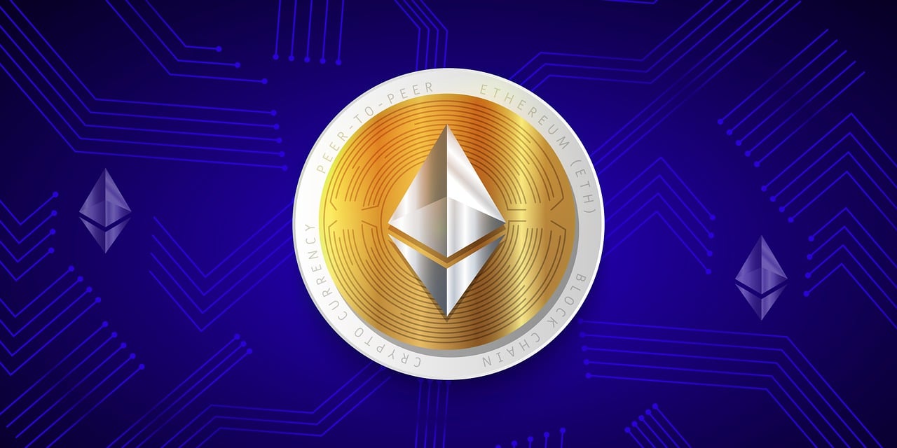 Ethereum logo and blockchain illustration