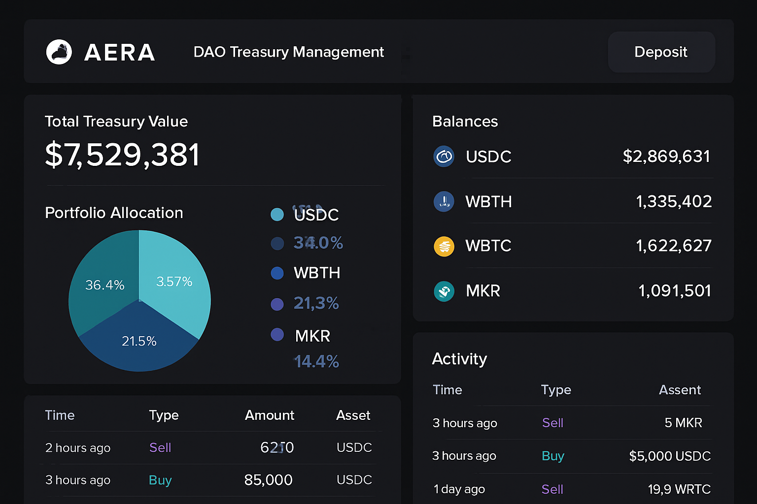 Aera DAO treasury management interface