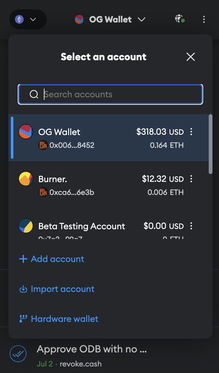 MetaMask browser extension interface