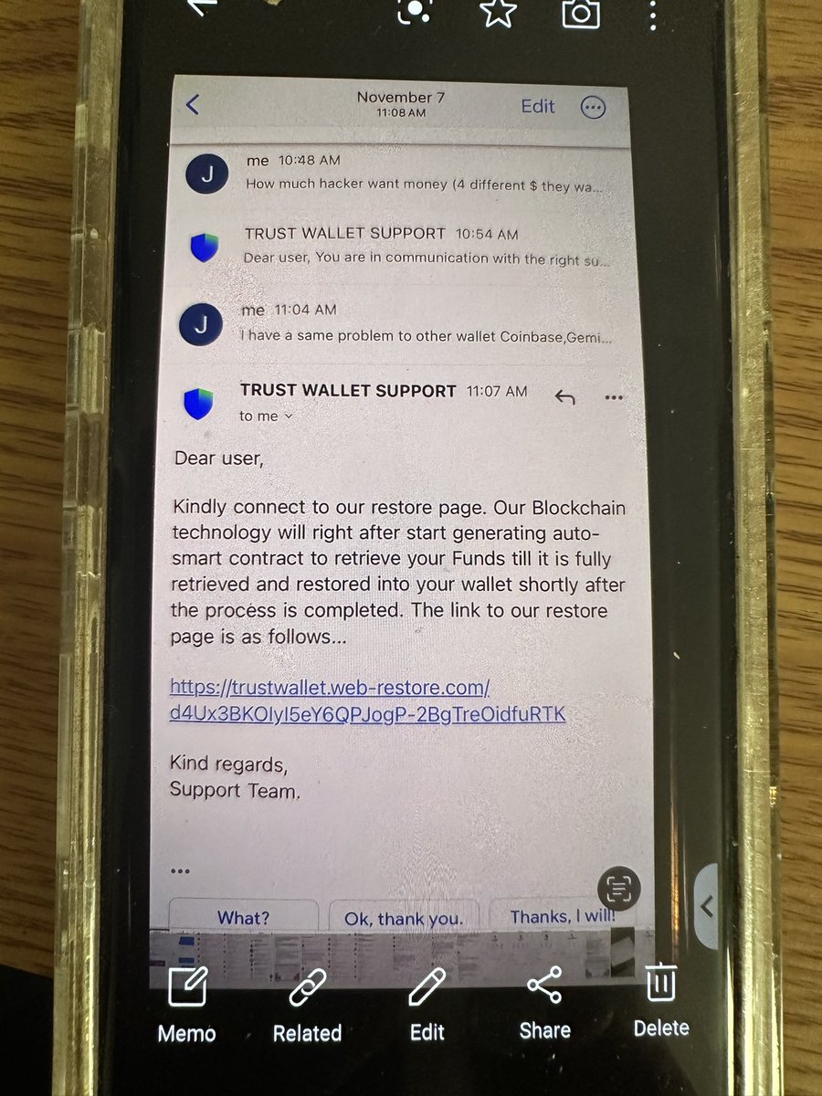 Trust Wallet mobile app screenshot