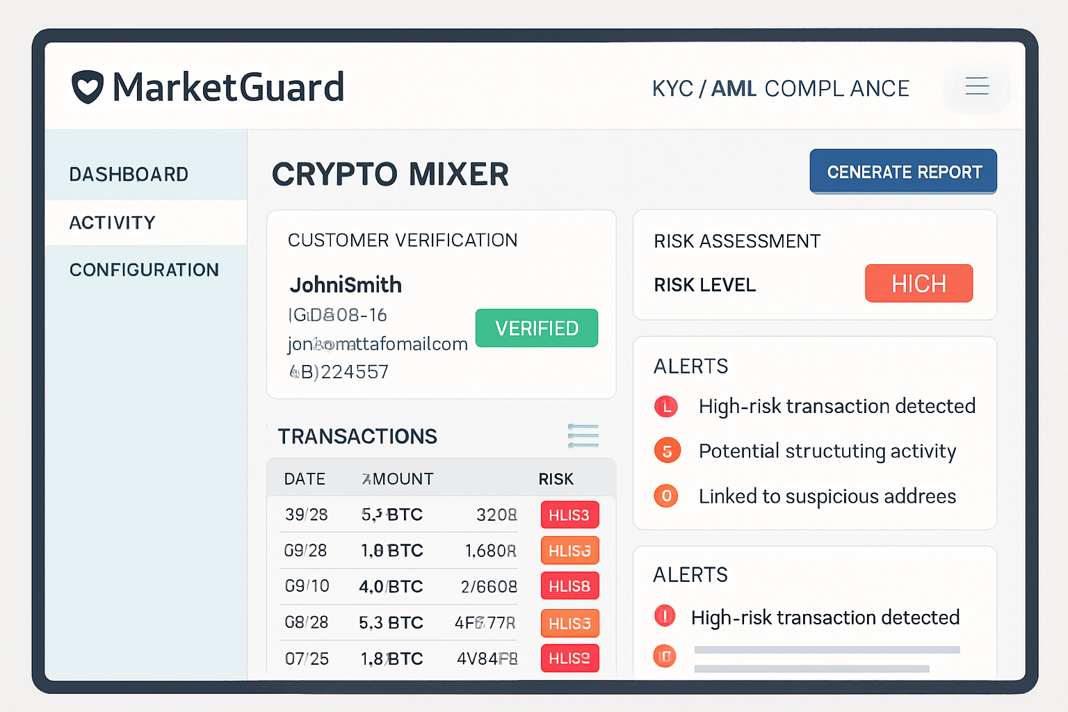 MarketGuard crypto mixer KYC AML compliance interface