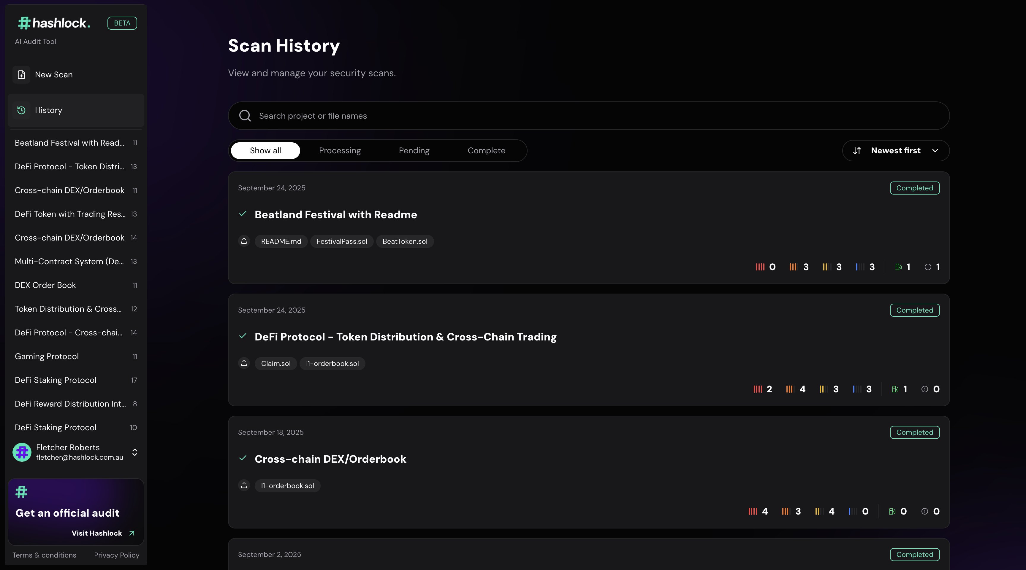 Hashlock on-chain monitoring dashboard