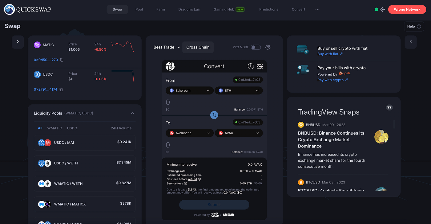 one-click cross-chain swap UI