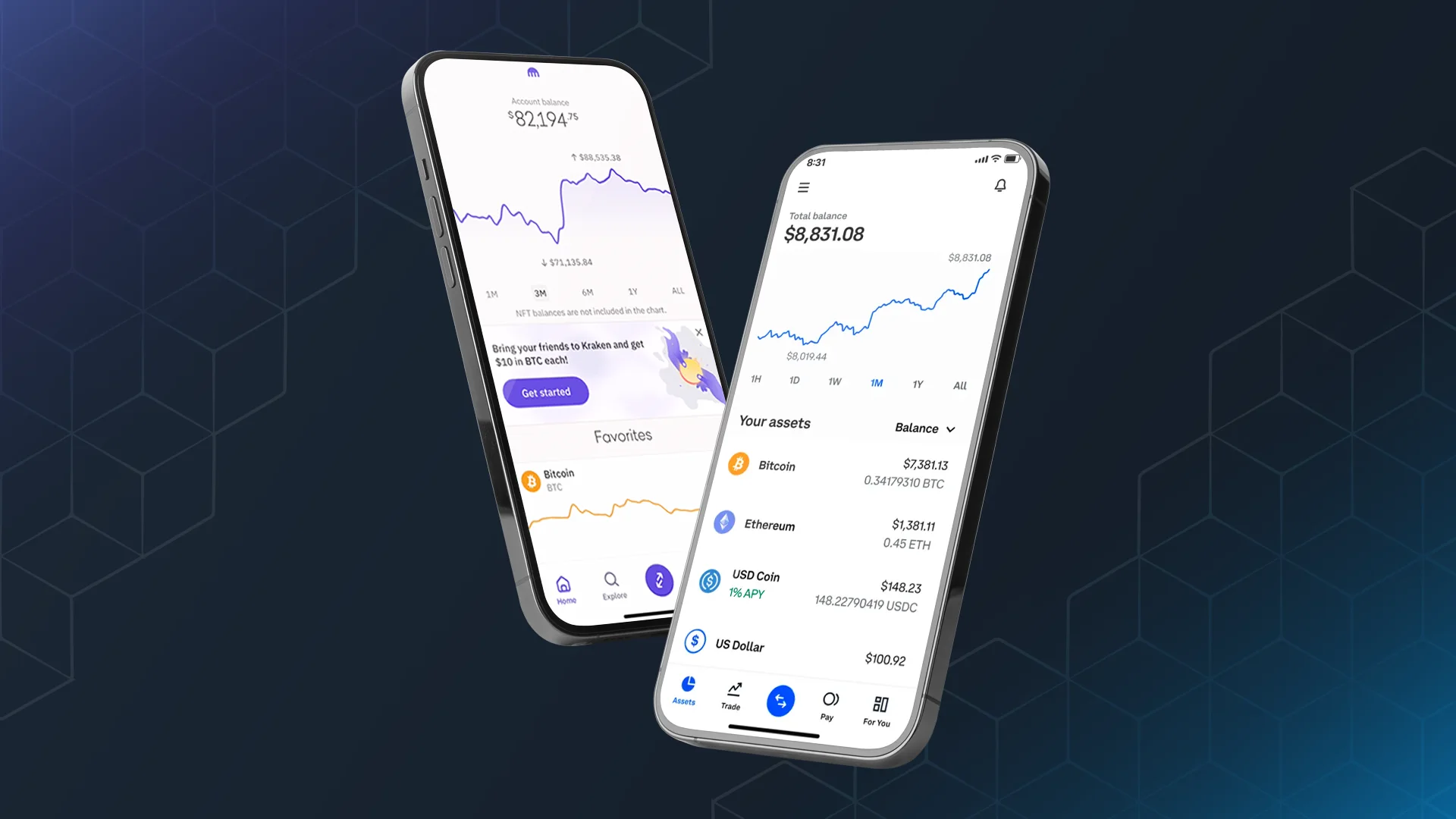Kraken and Coinbase crypto exchange security interface