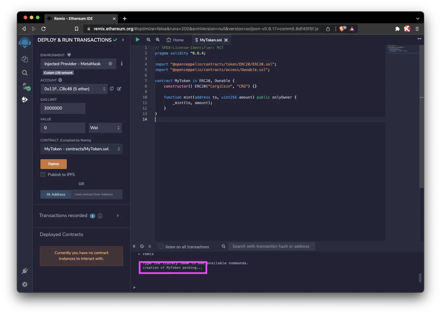 Confidential Transactions Supported Token Contract documentation