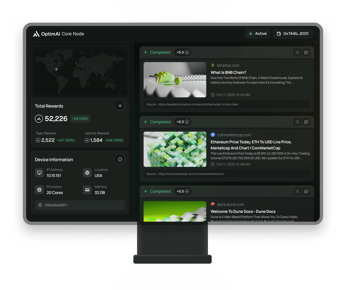 OptimAI Network rewards mining