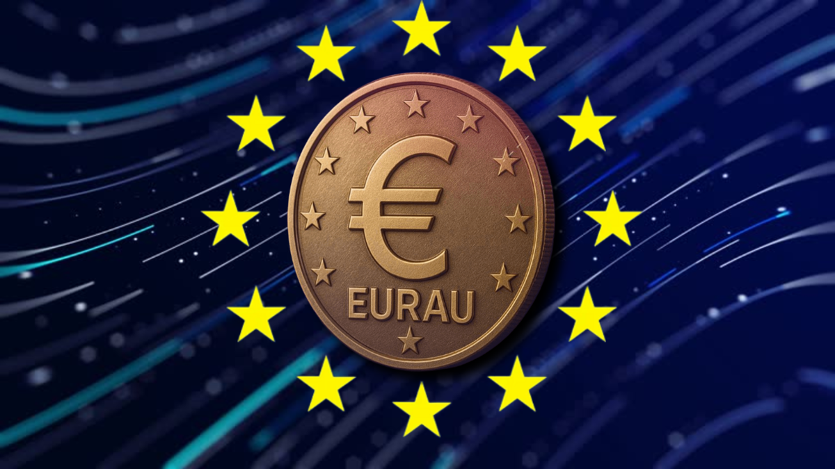 Euro-pegged stablecoins represented by digital euro coins and EU flag gaining traction in European crypto markets in 2024