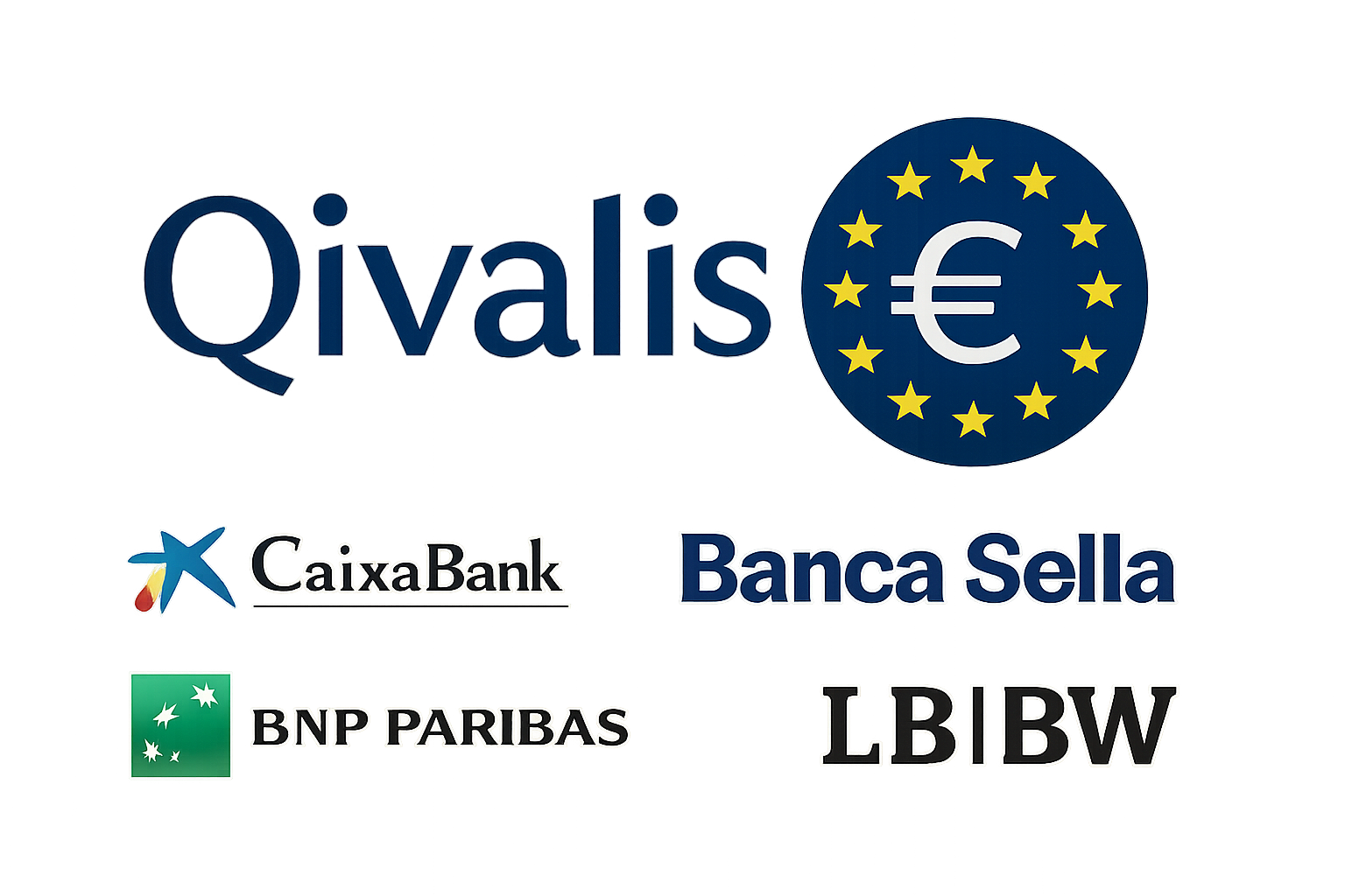 Logos of 10 European banks including ING, BNP Paribas, UniCredit forming Qivalis euro stablecoin consortium under Dutch Central Bank oversight