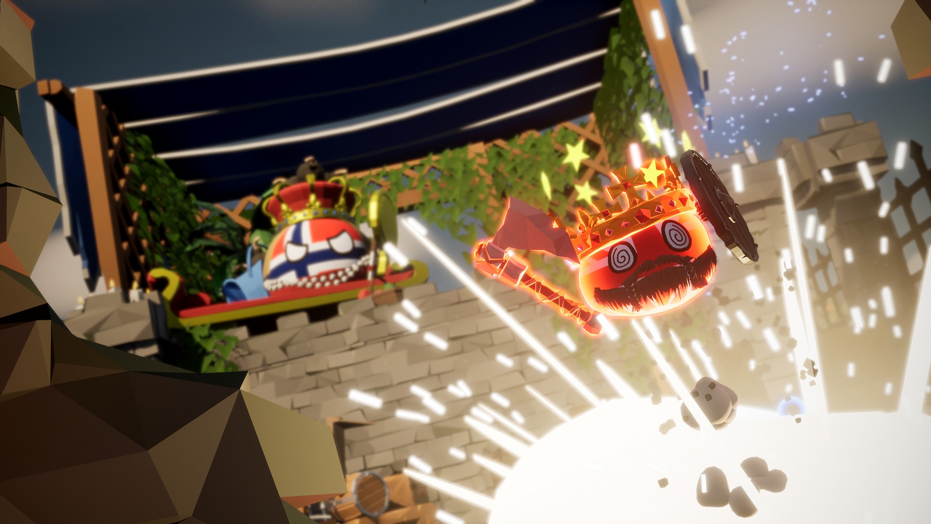 Explosive Bang-On Balls Chronicles gameplay screenshot: bouncing ball destroying historical structures in vibrant physics chaos