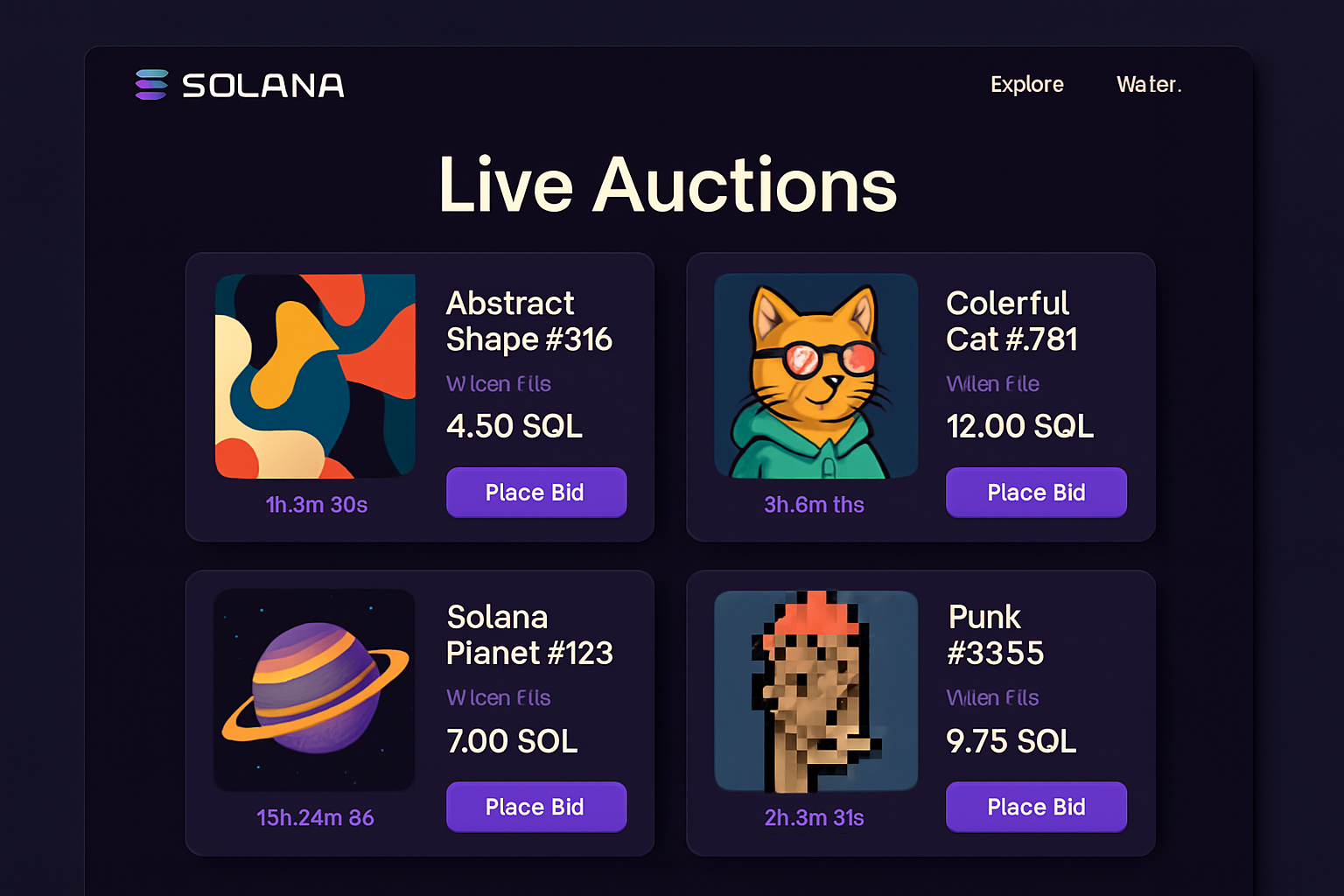Solana live auction platform interface