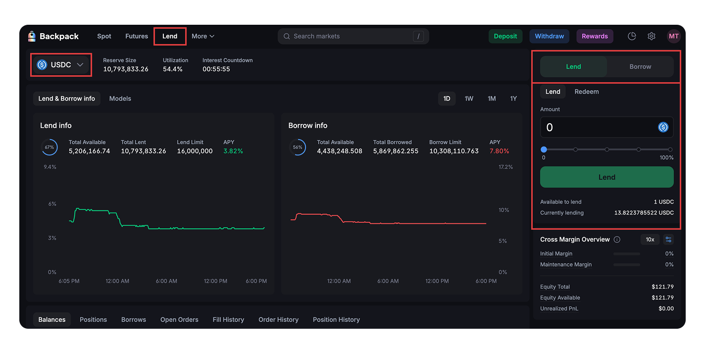 Backpack Exchange Backpack USD interface screenshot