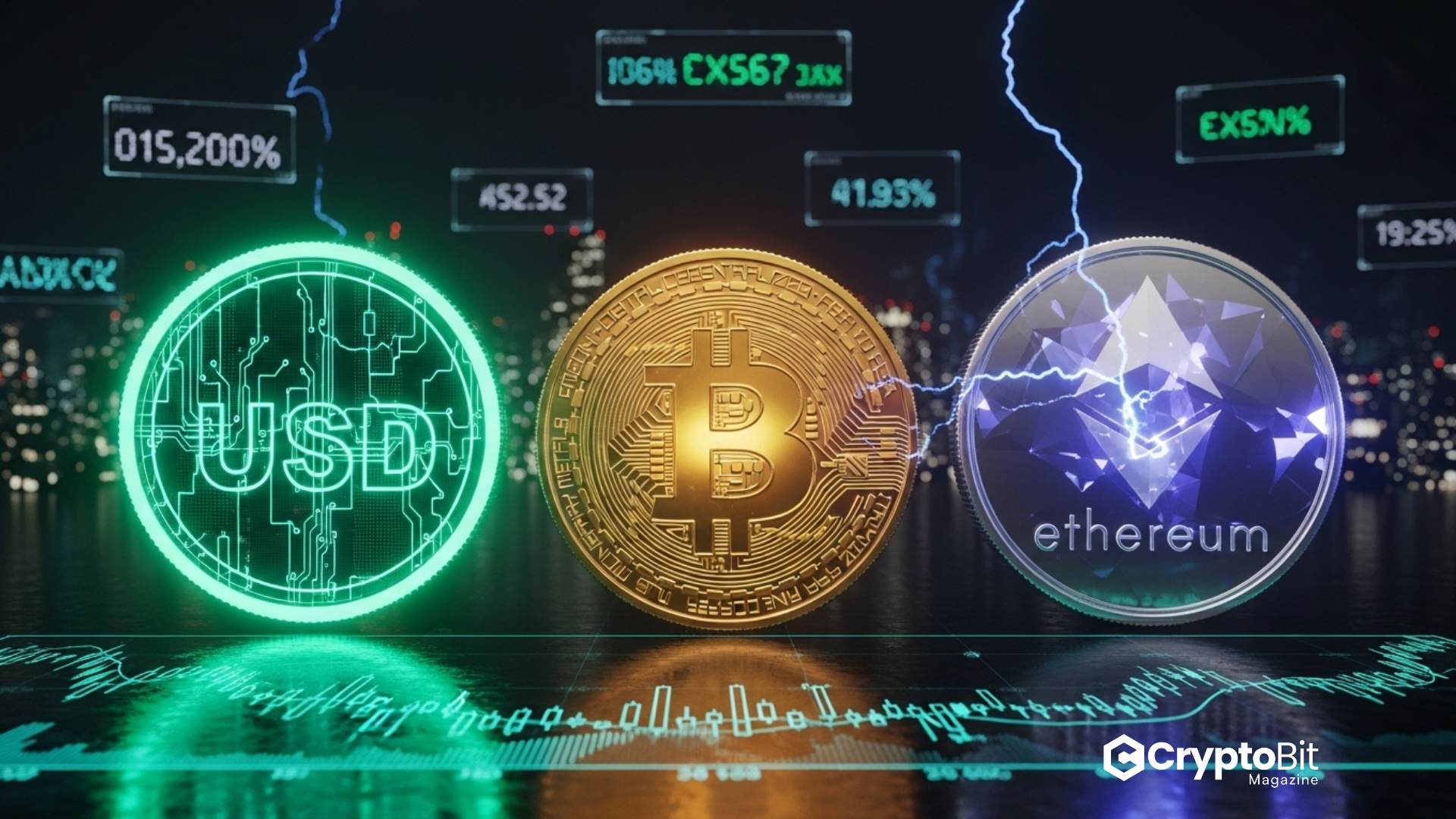 USDC, DAI, LUSD, sUSD stablecoin logos together