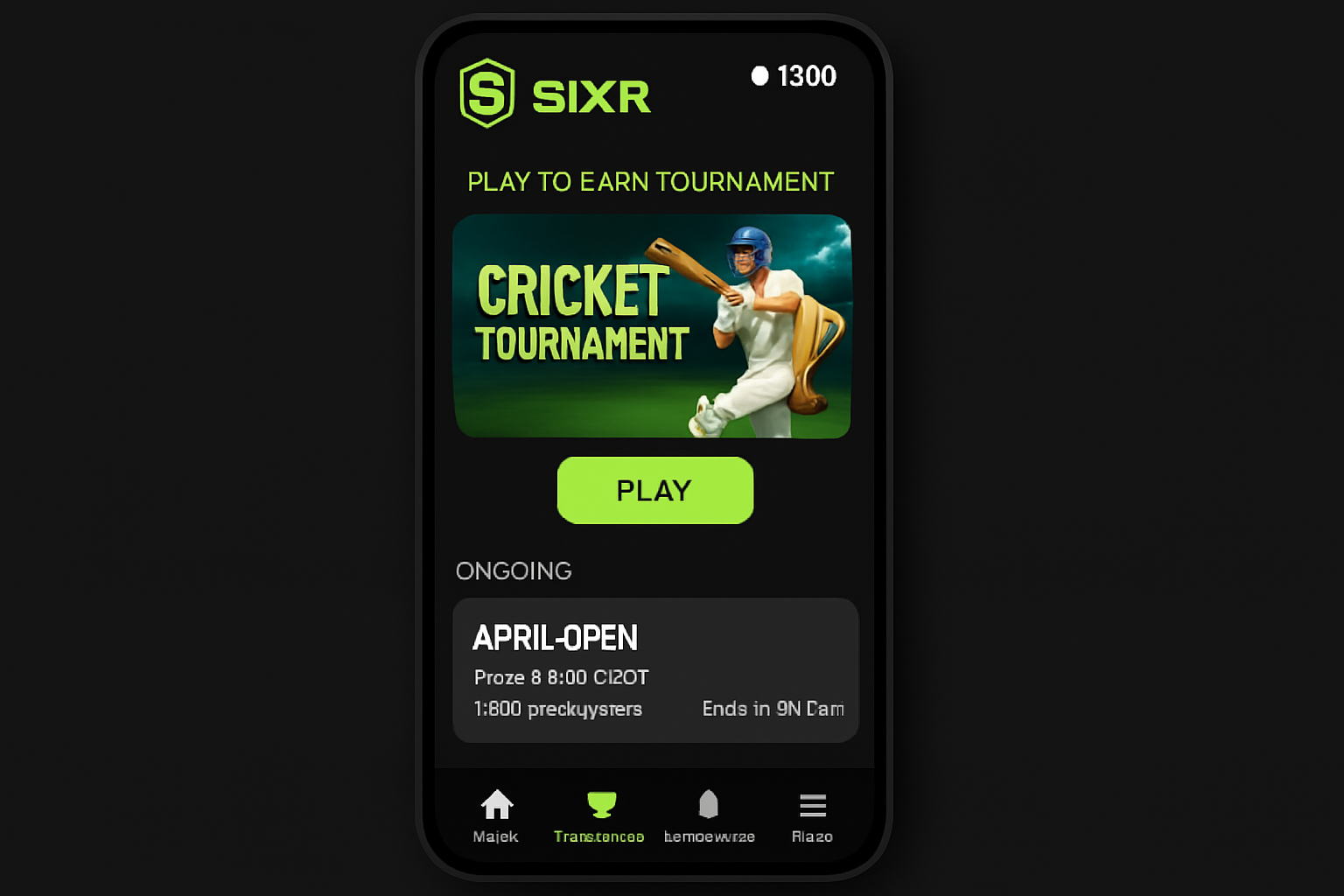SIXR cricket play-to-earn tournament app screenshot
