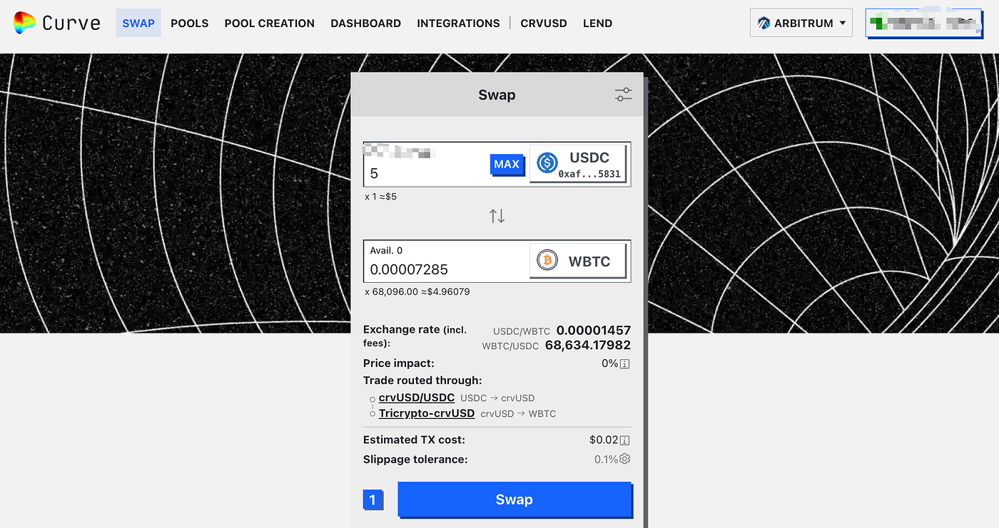 Curve Finance deposit interface