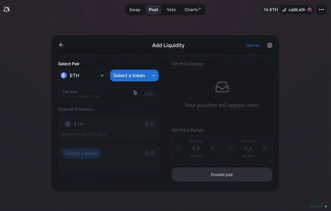 Uniswap DeFi interface screenshot