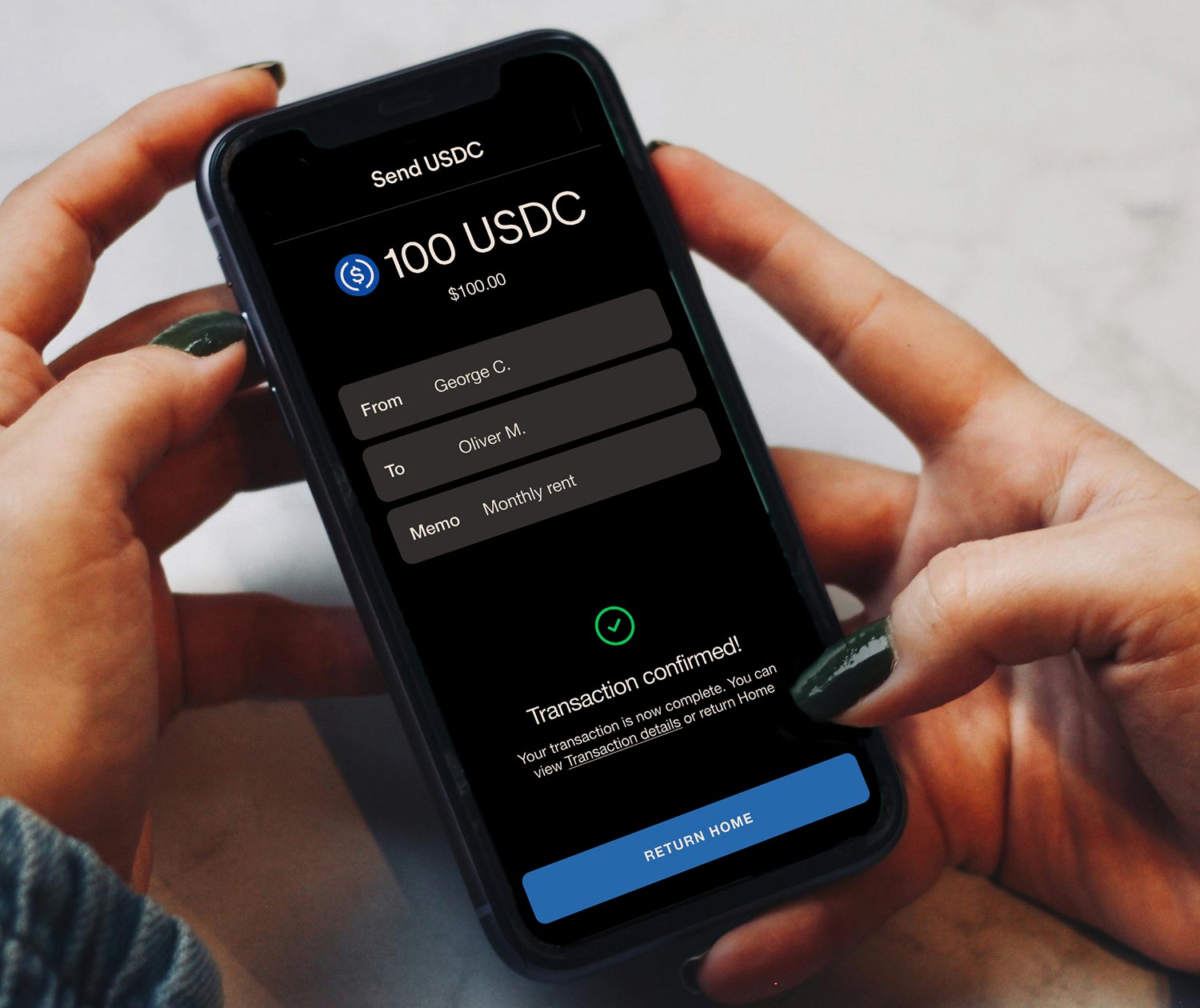 USDC low fee cross-border transfer