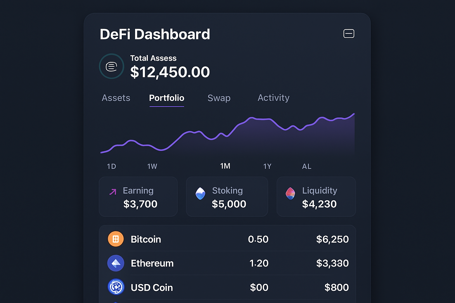 DeFi dashboard in unified crypto wallet