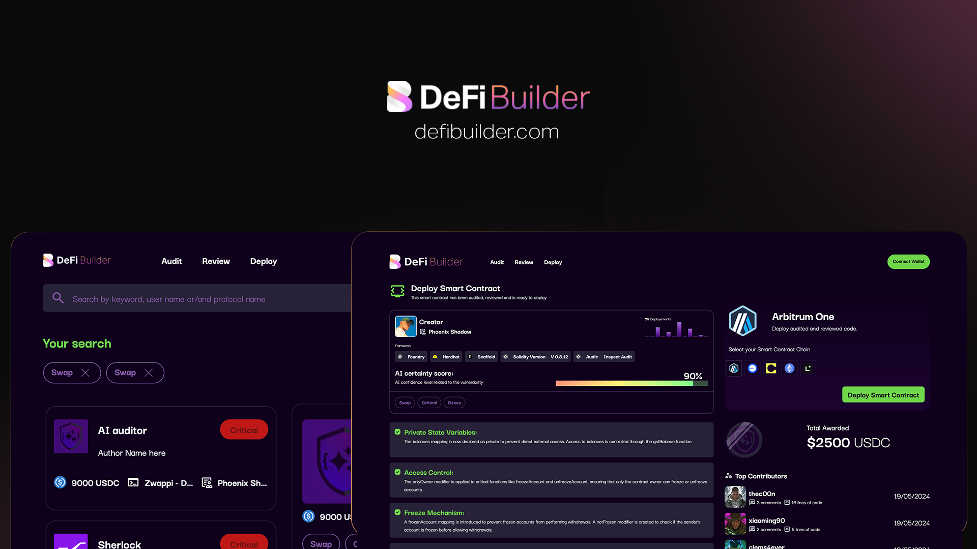 DeFi smart contract audit dashboard