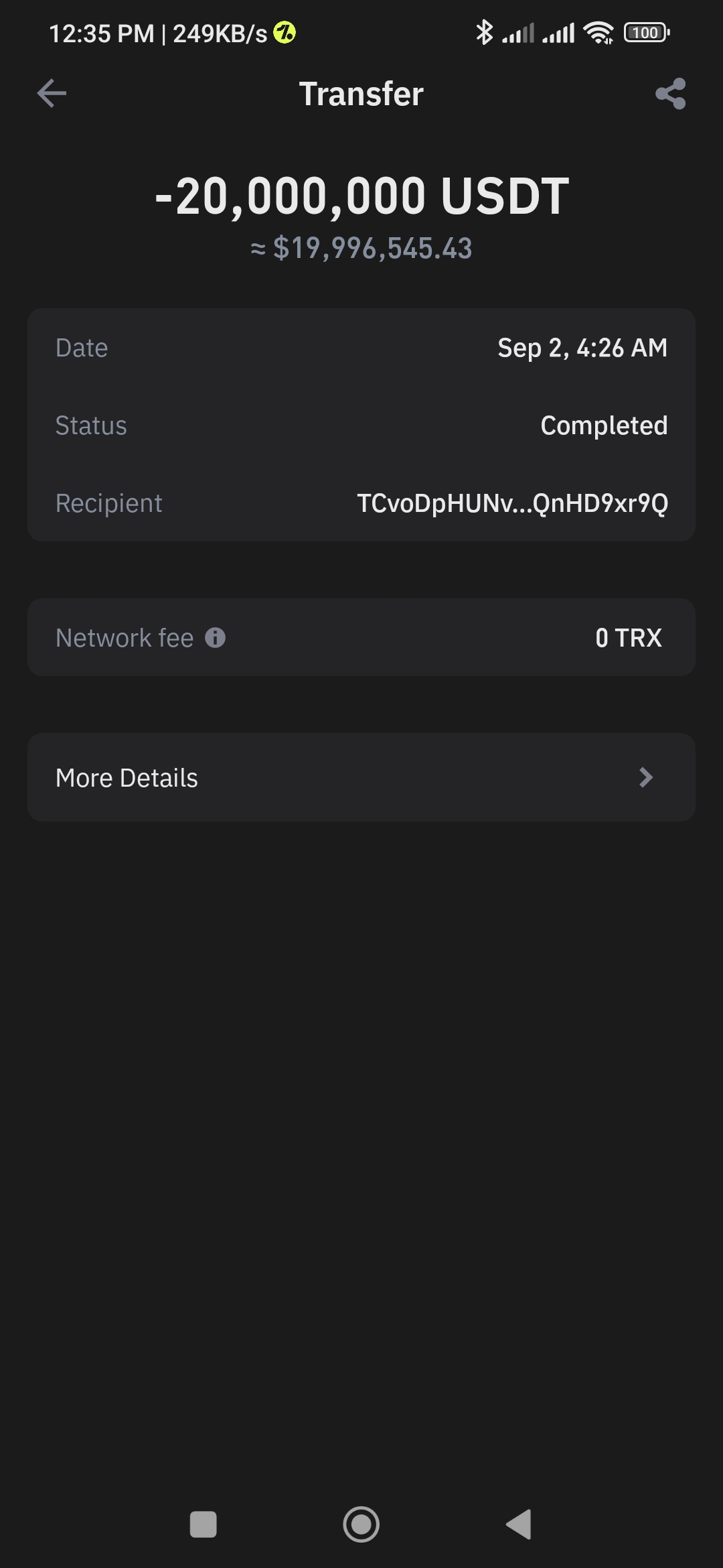 Trust Wallet USDT BEP20 transfer screenshot