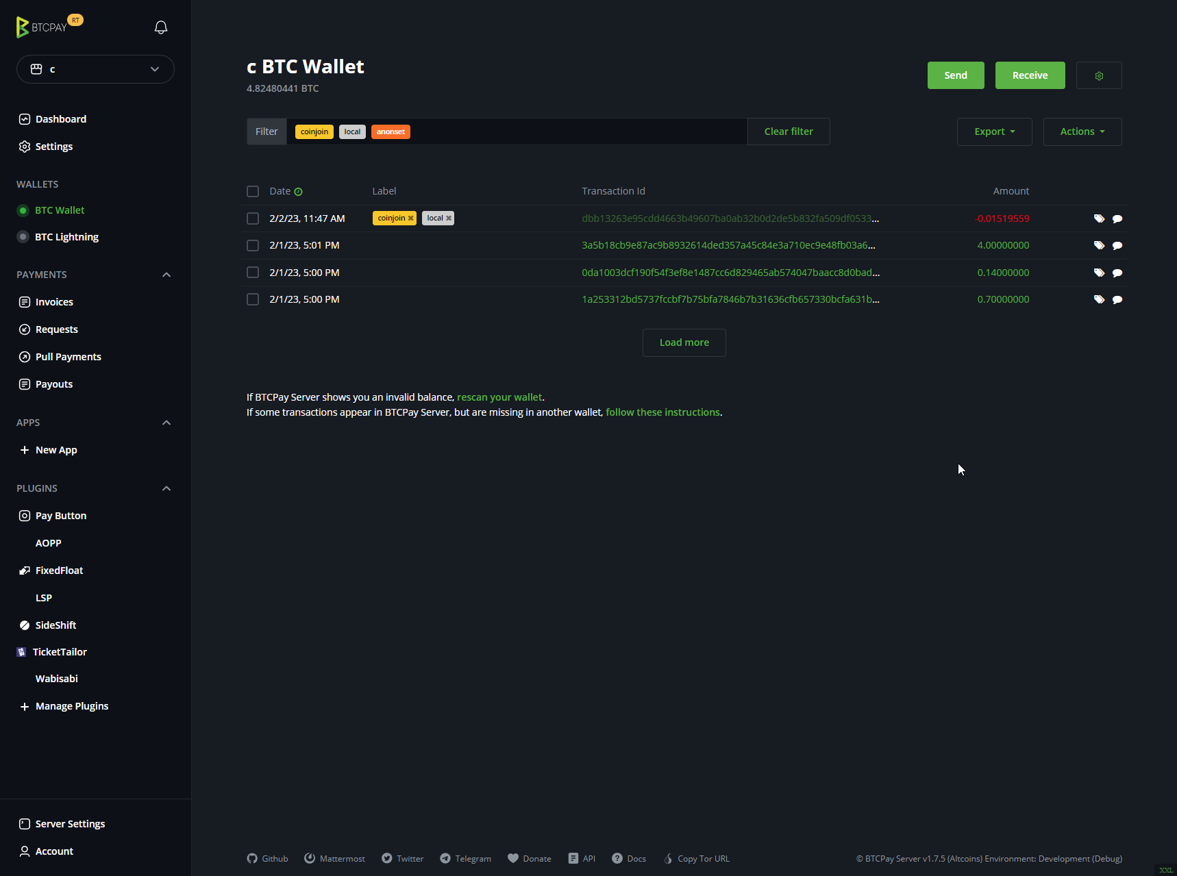 CoinJoin Wasabi Wallet interface