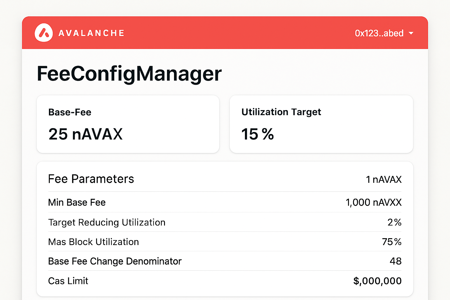 Avalanche FeeConfigManager dashboard screenshot