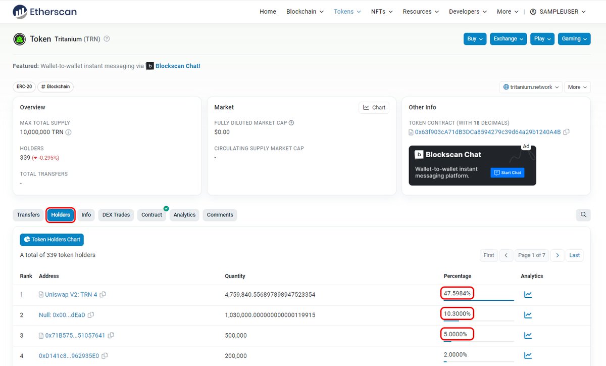 Etherscan token holders distribution chart