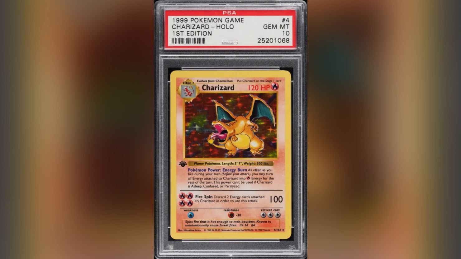 1st Edition Charizard Base Set holographic card