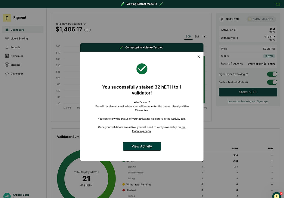 EigenLayer restaking platform interface