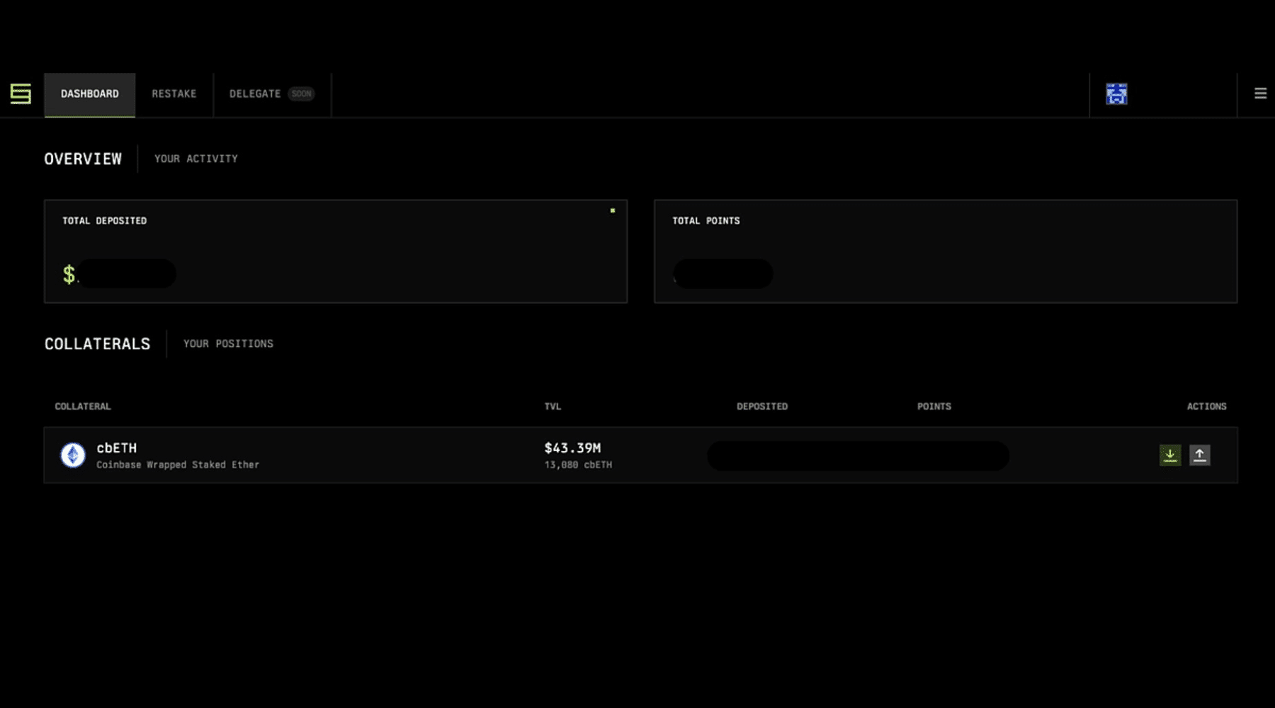 Symbiotic staking dashboard rewards