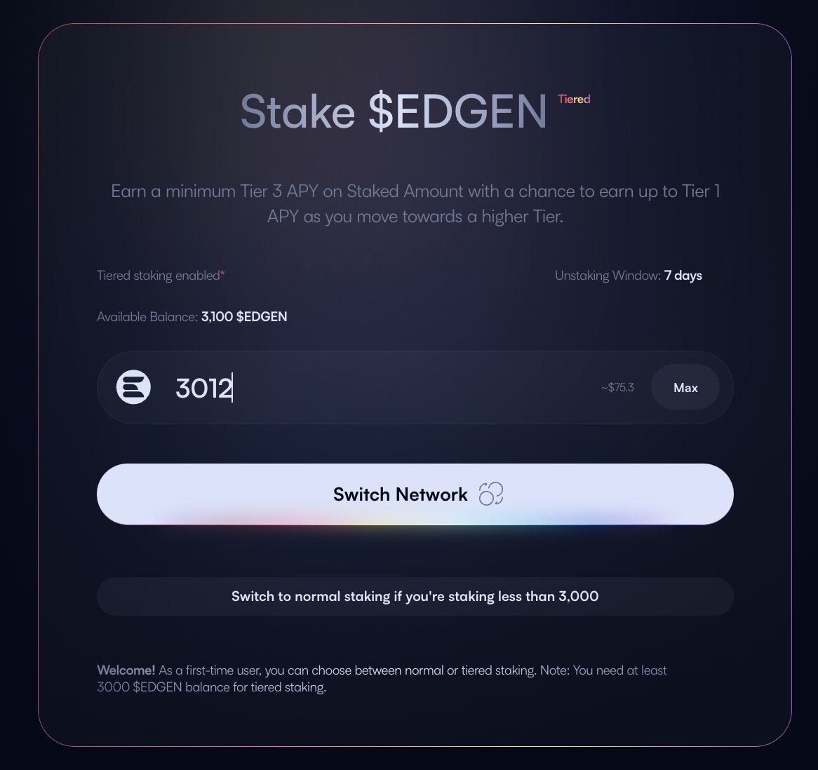 tiered staking rewards matrix
