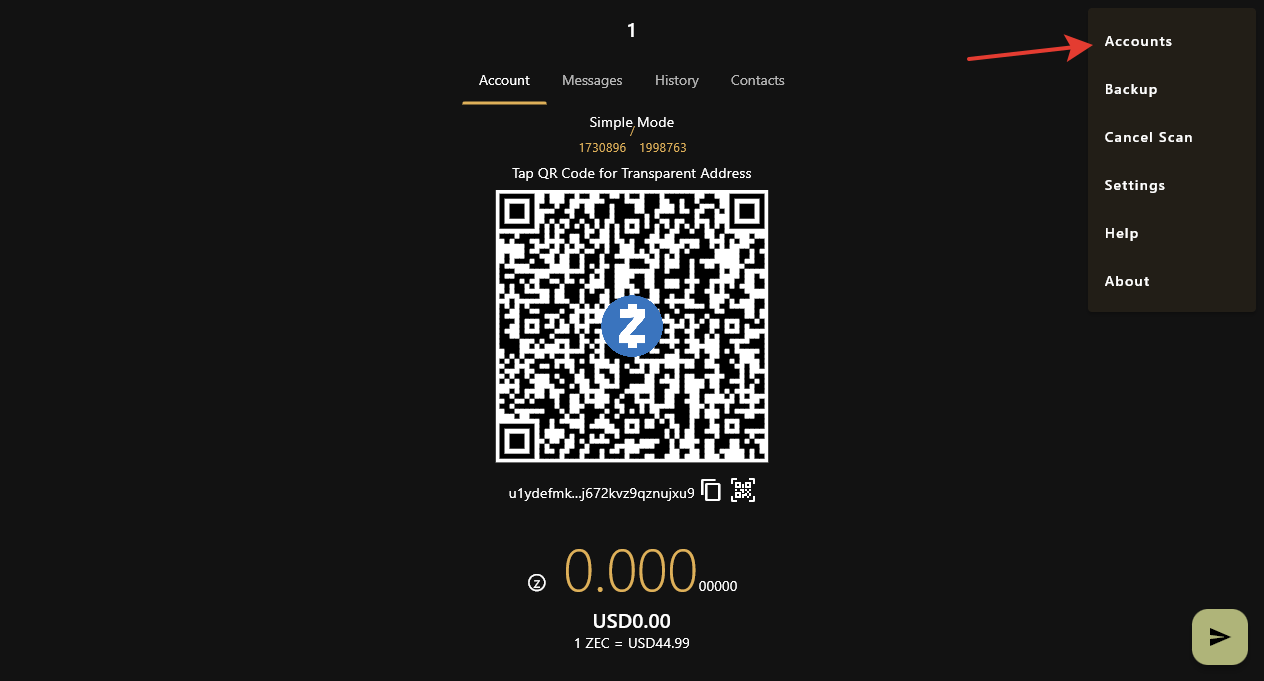 Zcash shielded transaction interface