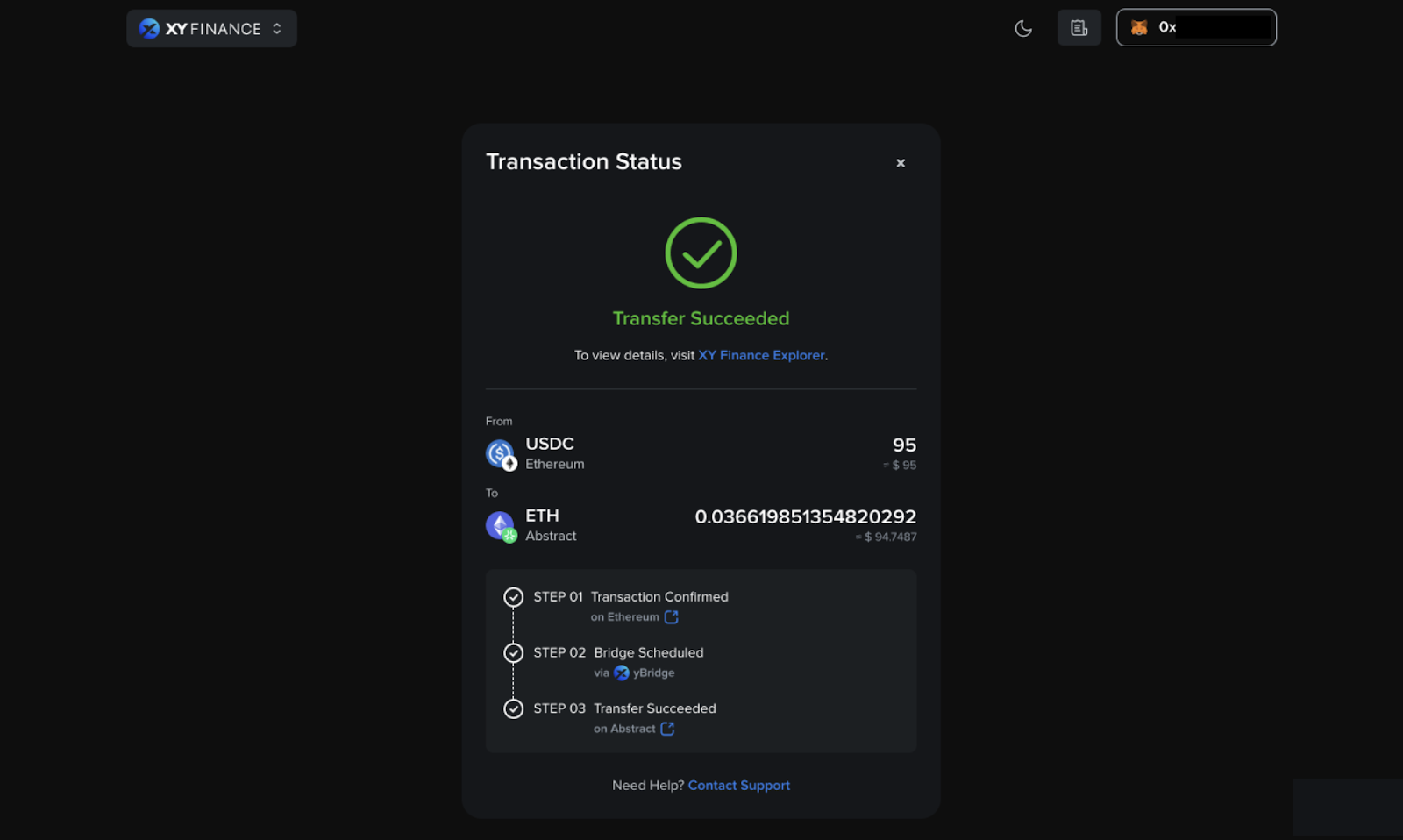 Base bridge transaction screenshot