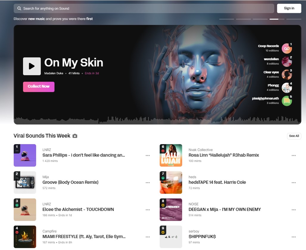 music NFT trading marketplace screenshot