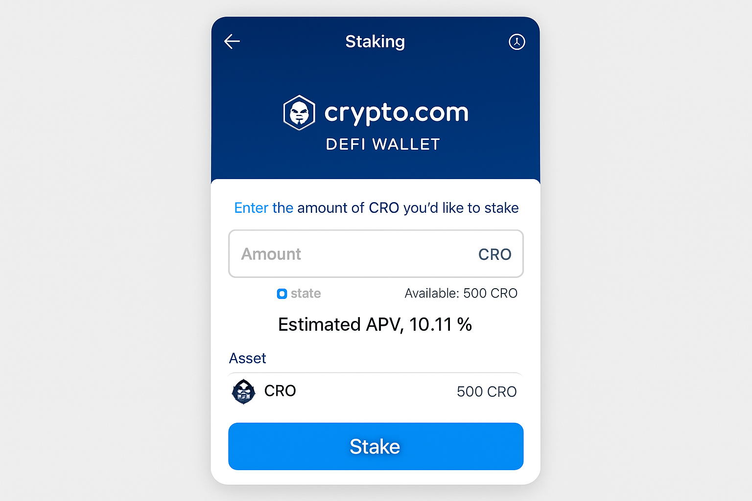 Crypto.com DeFi Wallet staking interface screenshot