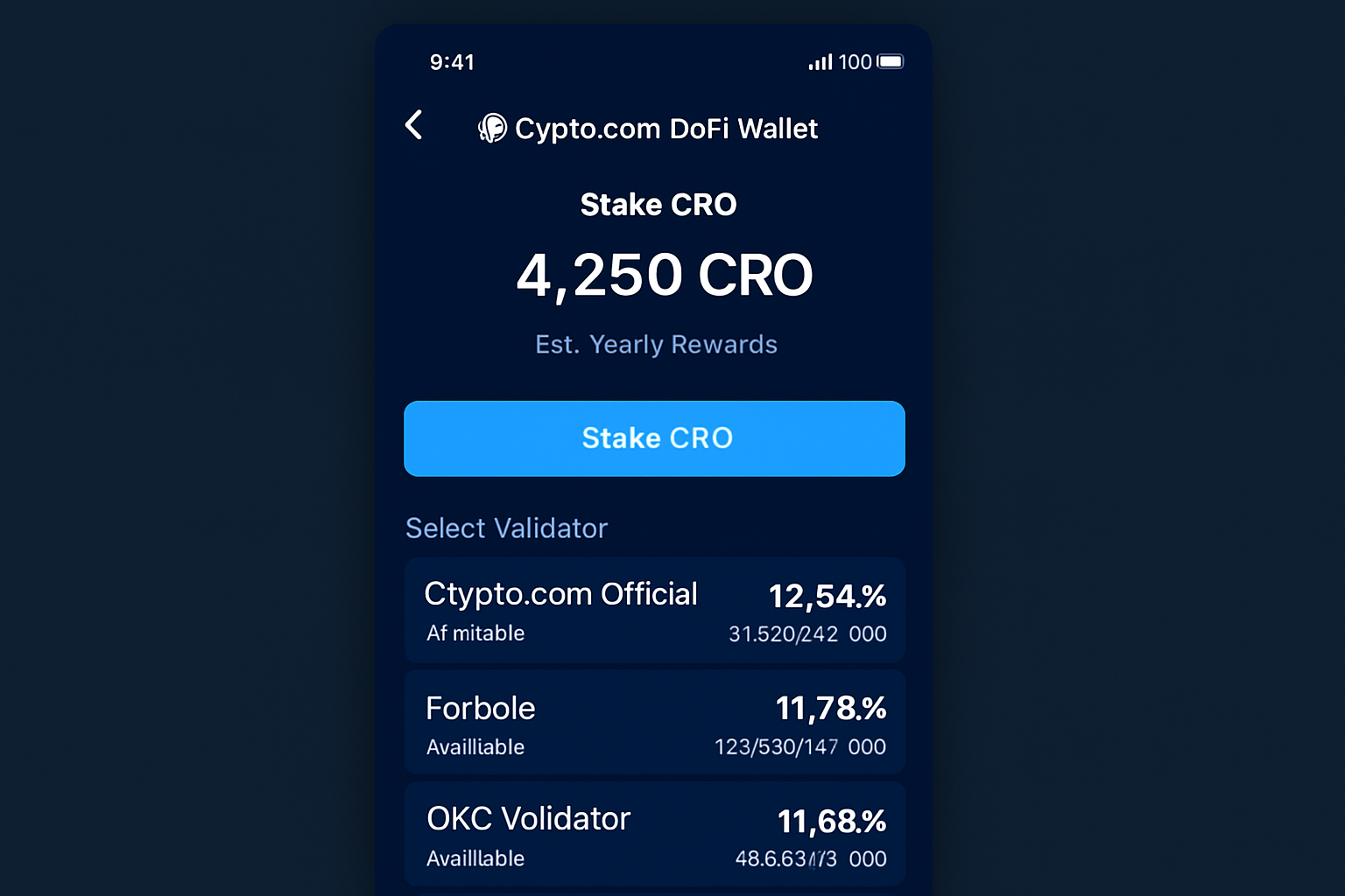 Crypto.com DeFi Wallet staking interface