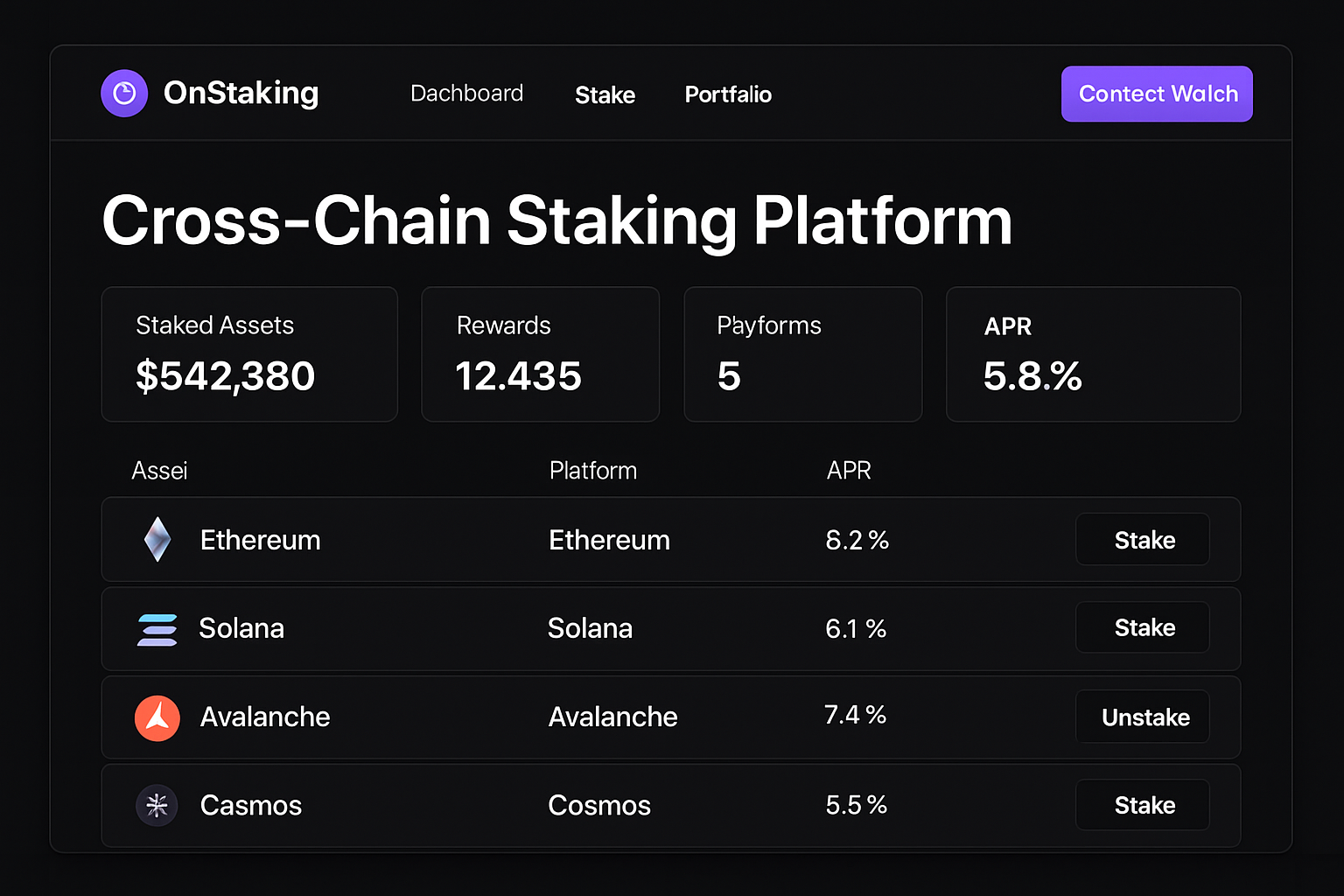 OnStaking cross-chain staking platform screenshot