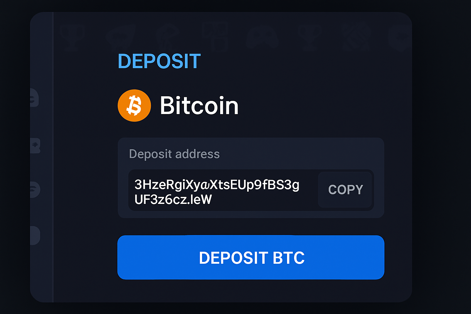 Bitcoin deposit screen on Thunderpick or BC.Game