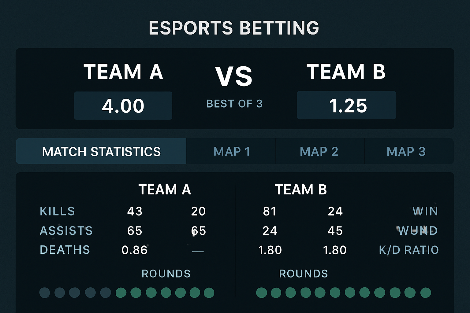Esports betting interface with odds and match stats