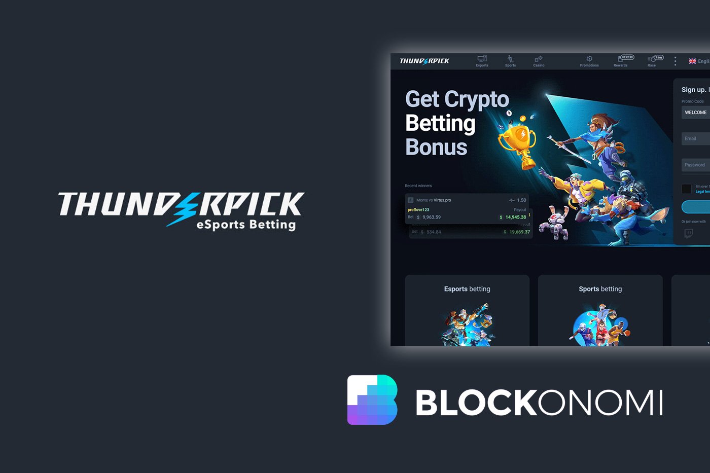 Thunderpick esports betting site homepage