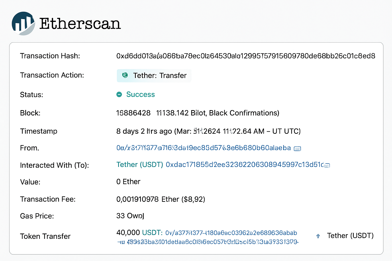 USDT transaction on Etherscan