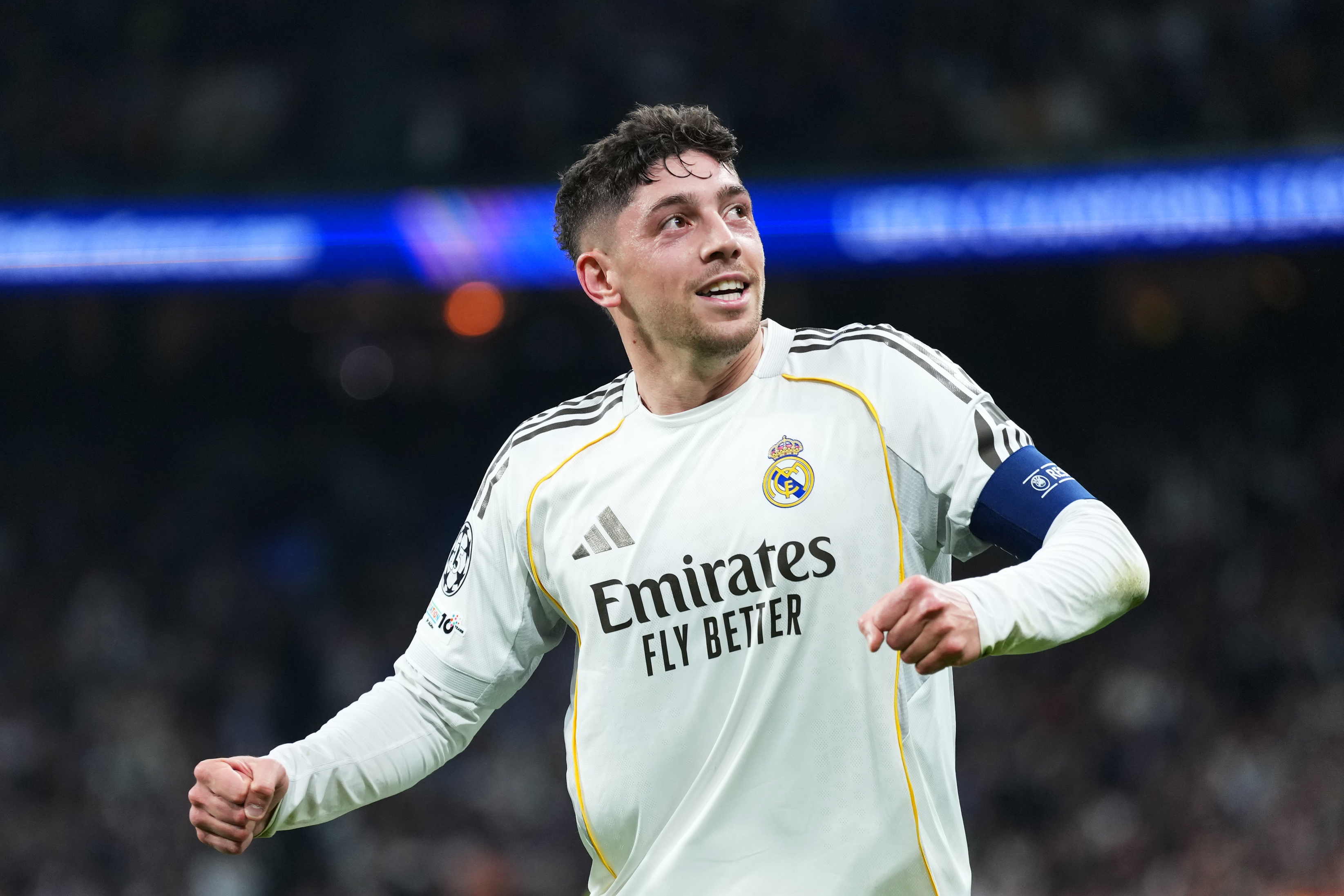 Fede Valverde hat-trick celebration Real Madrid 3-0 win vs Manchester City UCL Round of 16 first leg 2026 Santiago Bernabéu