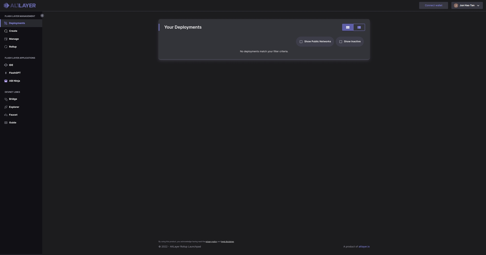 AltLayer rollup dashboard screenshot