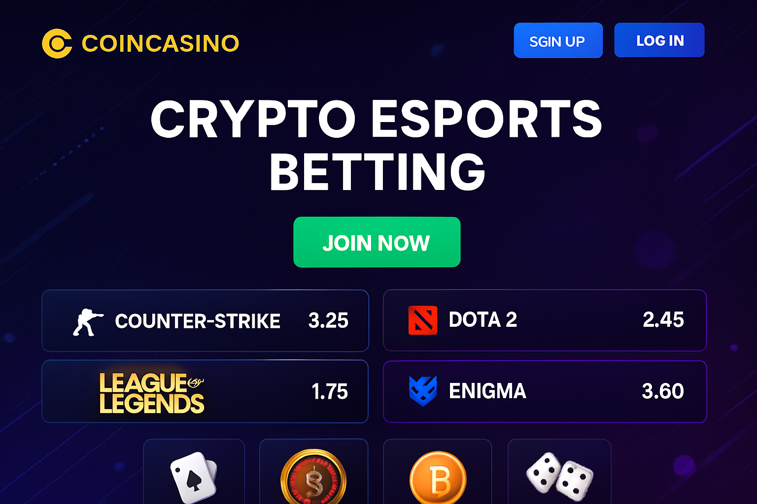 CoinCasino crypto esports betting homepage