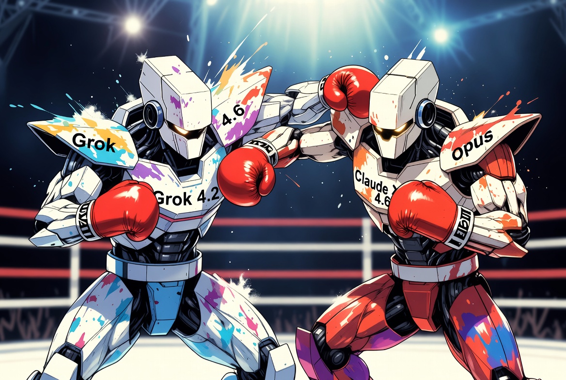 Futuristic neon-lit arena battle of AI models Claude, Grok, and Gemini in Chatbot Arena 2026 head-to-head matchups
