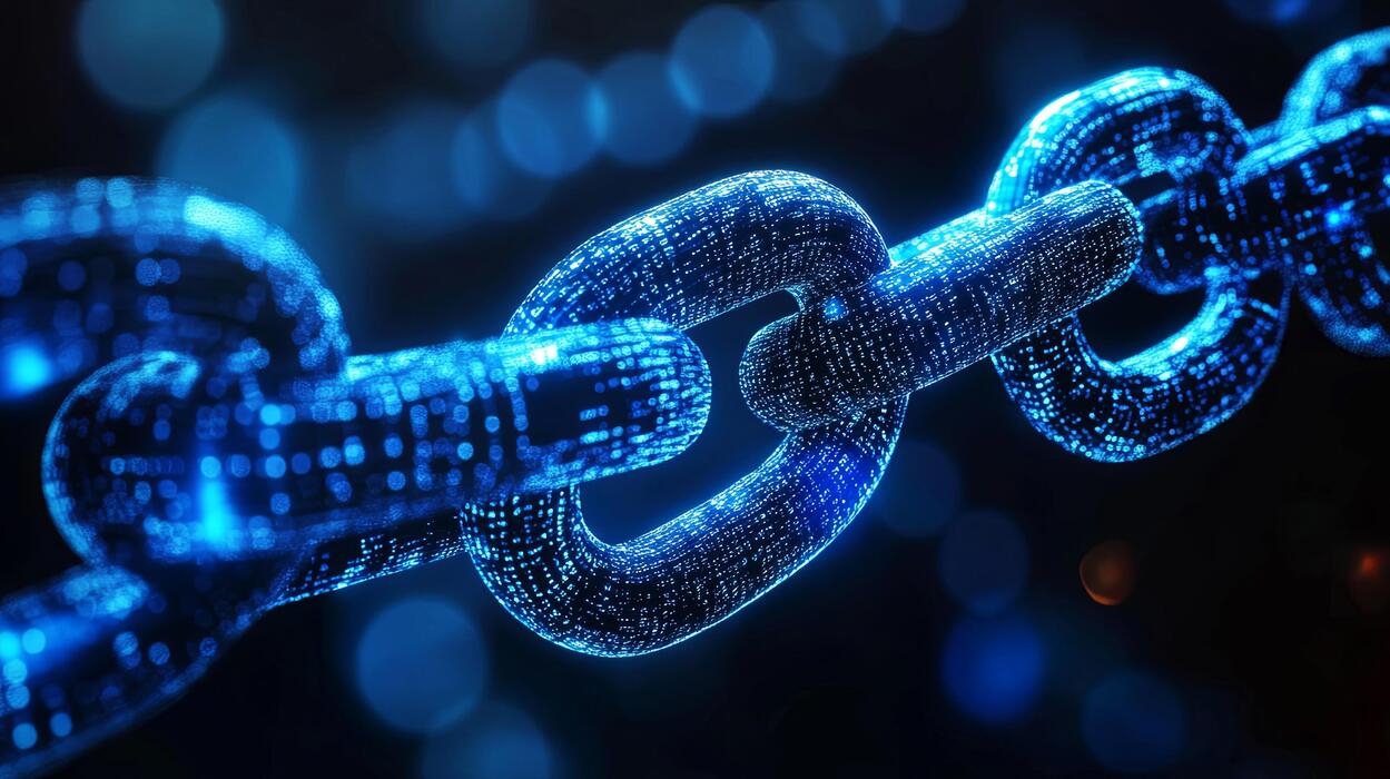 Futuristic blockchain network overlay on computer vision datasets with glowing tokens representing onchain perpetual royalties for AI creators 2026